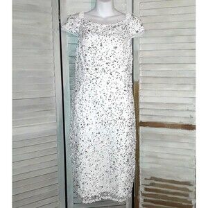Adrianna Papell Women's Dress Size 12 Sequin Cap Sleeve Wedding Black Tie